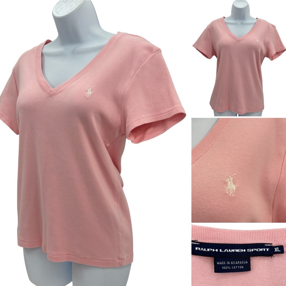 Ralph Lauren Sport Soft Pink Cotton Jersey V-Neck T-Shirt Sz.XL - Picture 10 of 10